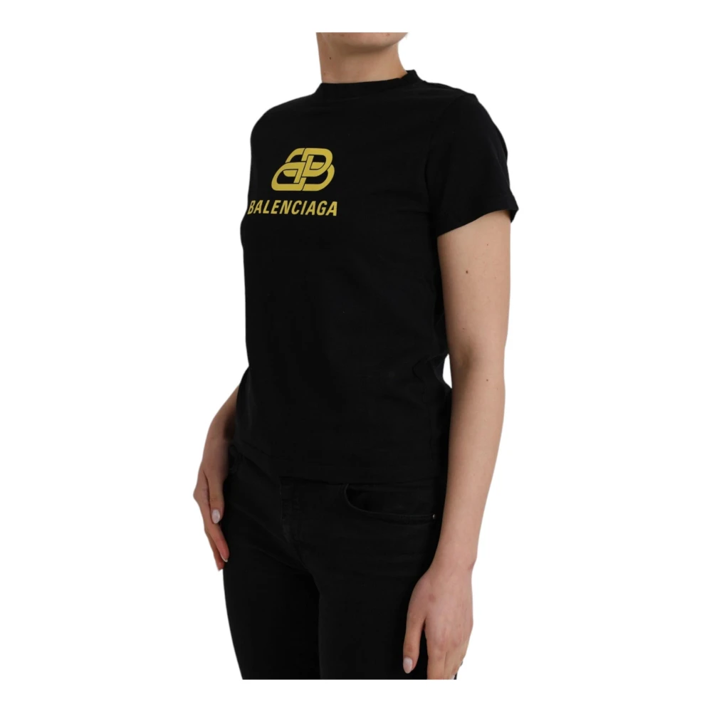 Balenciaga Zwart Logo Print Katoenen T-shirt Black Dames