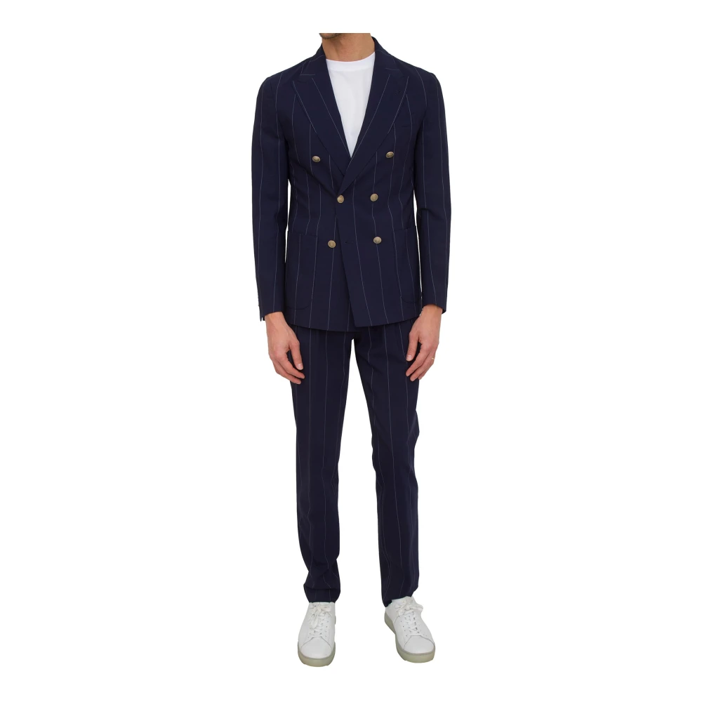 Eleventy Men's Blue Double Breasted Suit - Single Breasted Suits - L - Suits