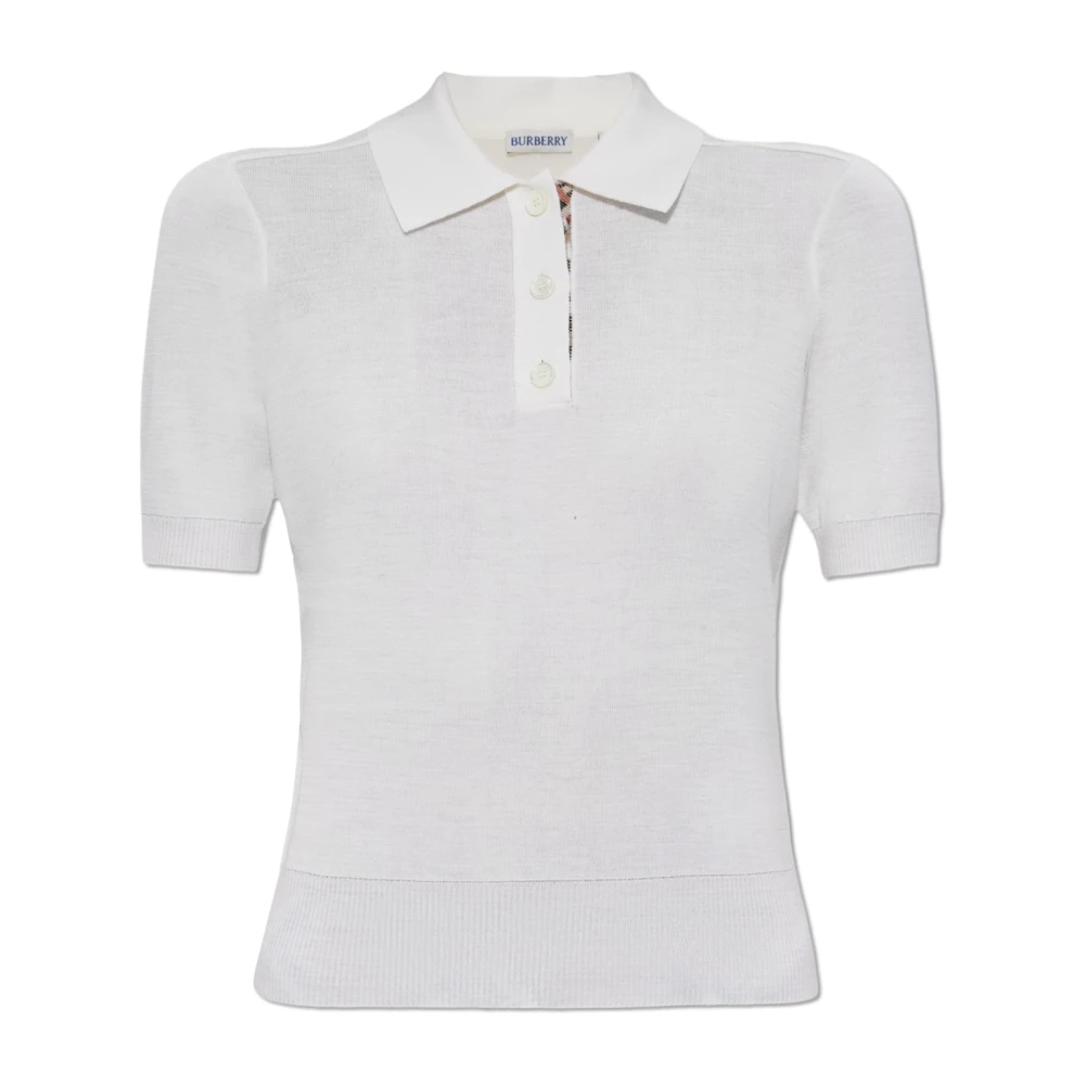 Burberry Women's Beige Polo Shirts, S, Wool Polo