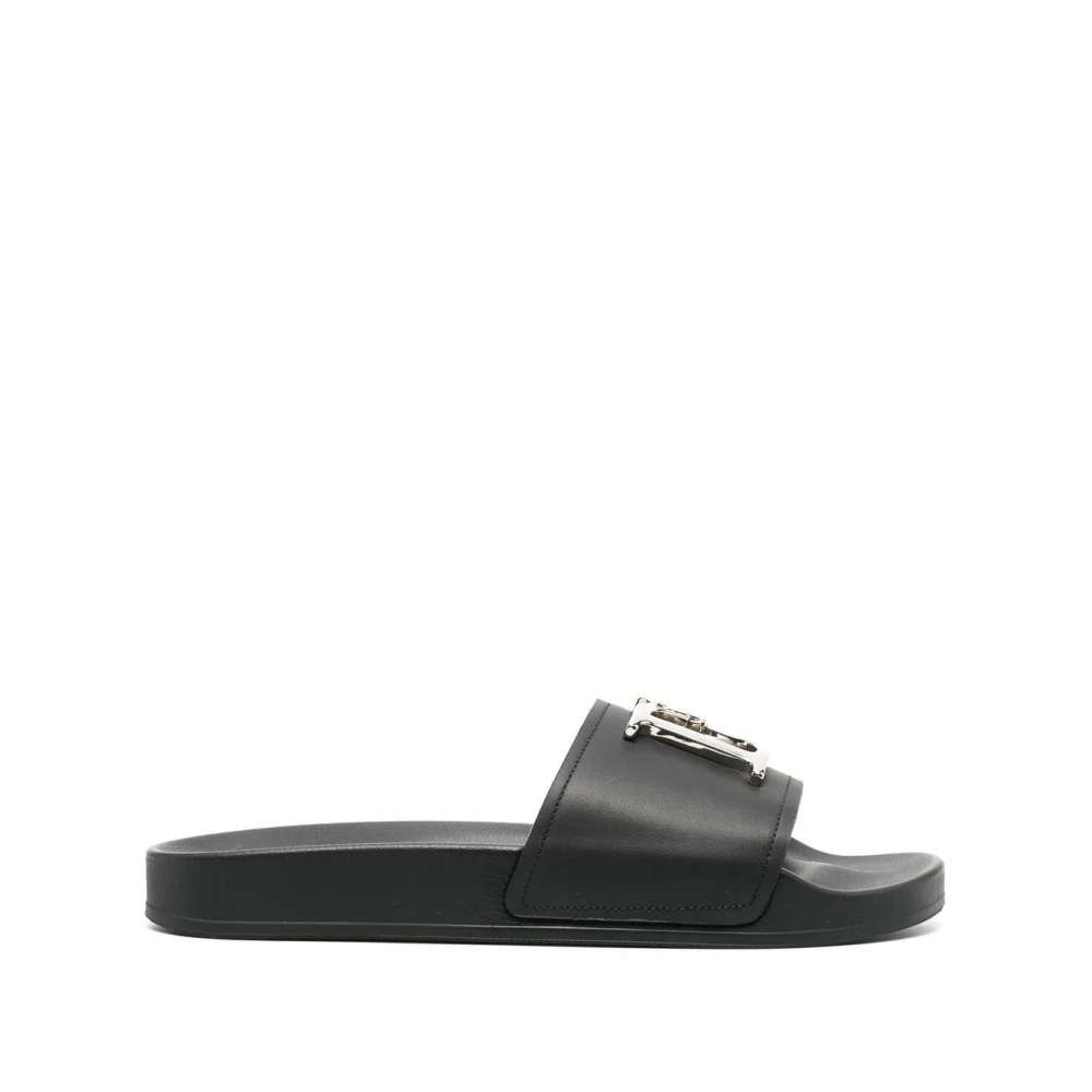 Dsquared2 Women's Black Leather Band Sandals - Sliders - 2 Uk - Shoes
