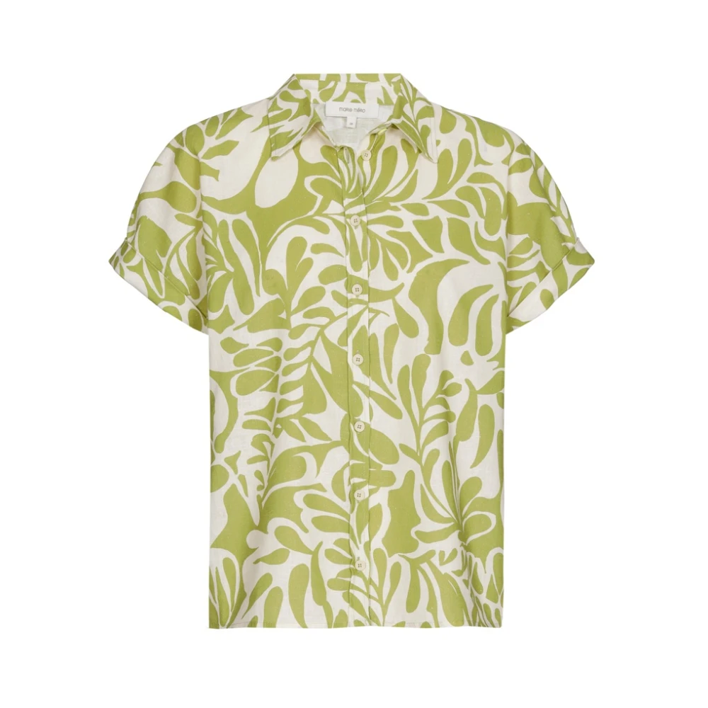 Marie Méro Verse Print Katoen Linnen Blouse Green Dames