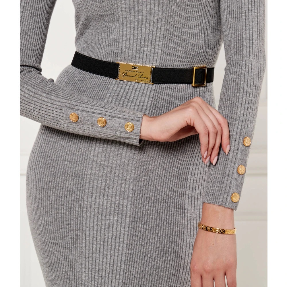 Elisabetta Franchi Midi gebreide wollen jurk met logo Gray Dames