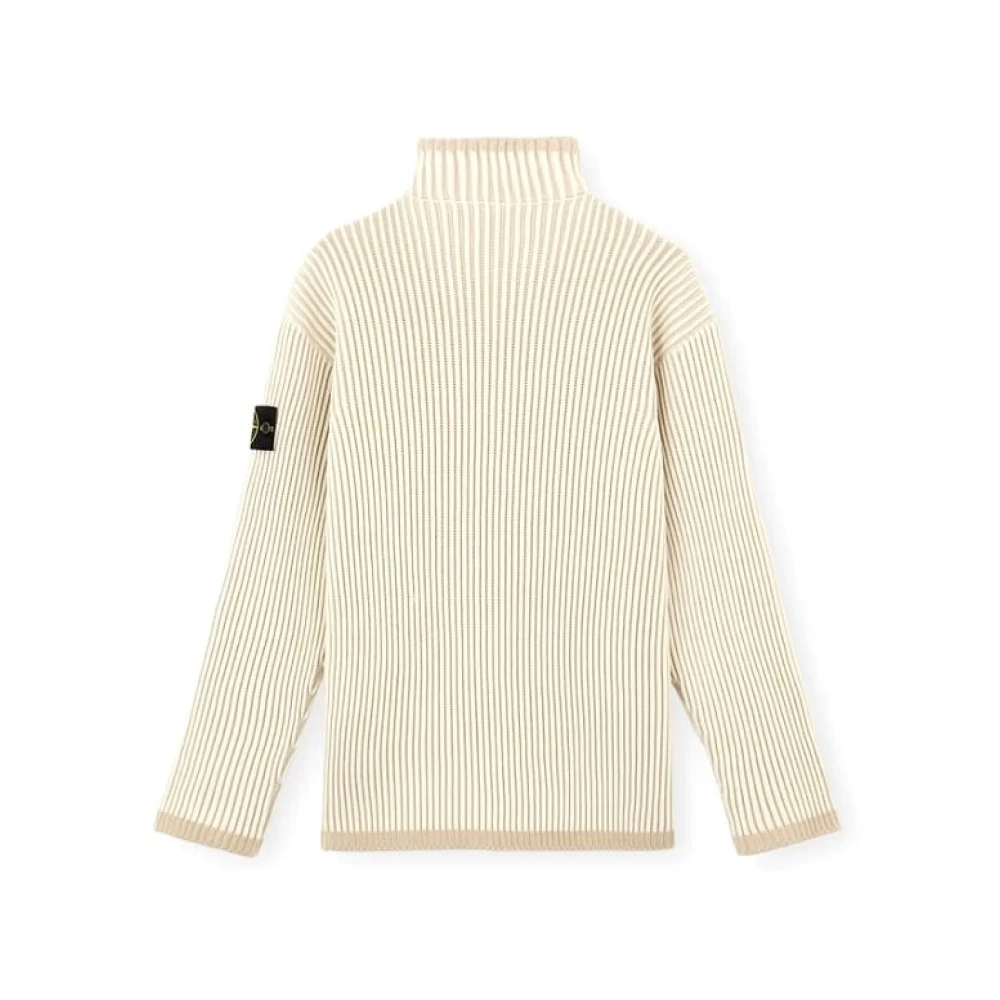 Stone Island Geribbelde Wol Half Zip Trui Beige Heren