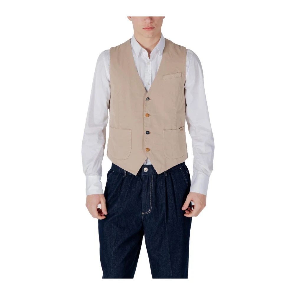 Gianni Lupo Mannelijk Beige Katoenen Mouwloze Gilet Met V-Hals