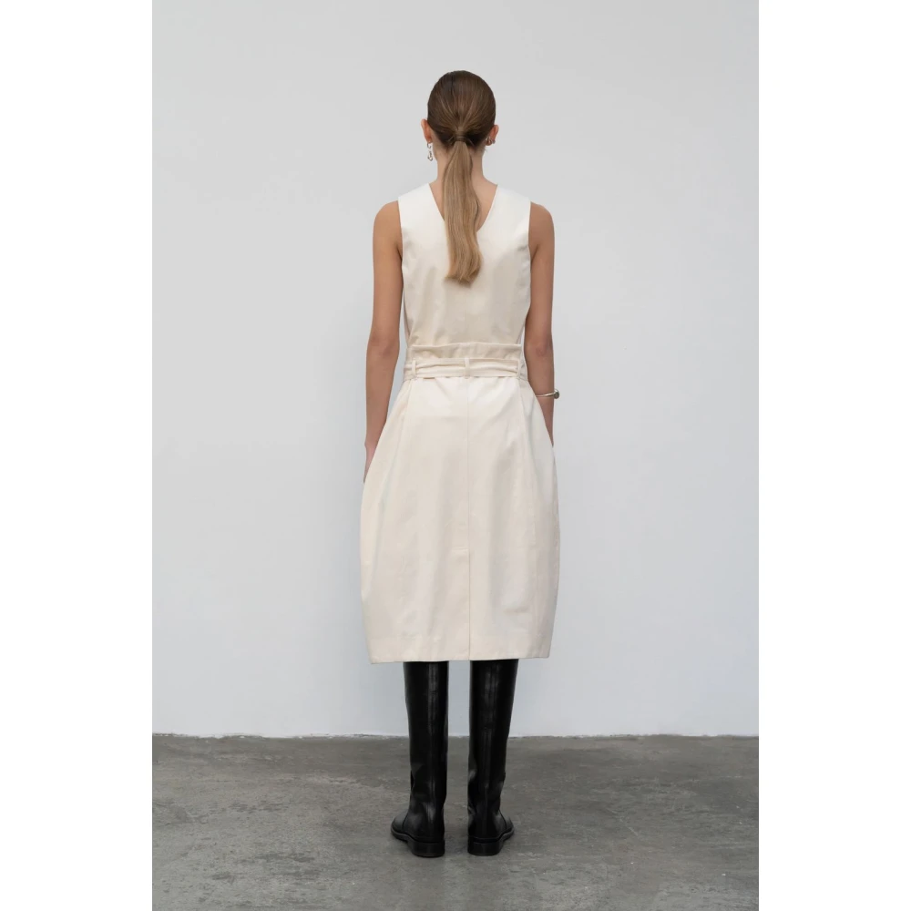 LOW Classic Chique Geriemde Katoenen Midi Jurk Beige Dames