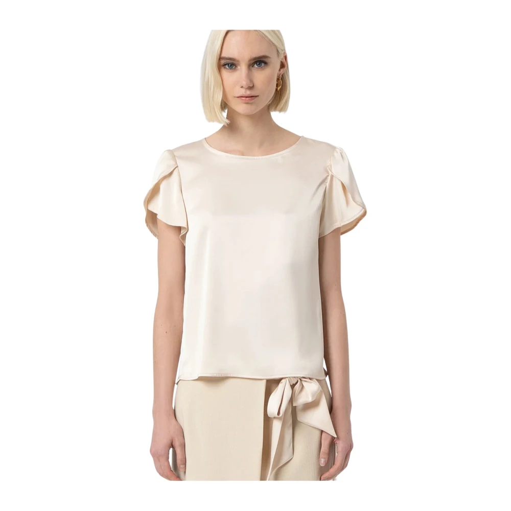 Fracomina Women's Beige Blouses, Xl, Satin Top With Round Neck
