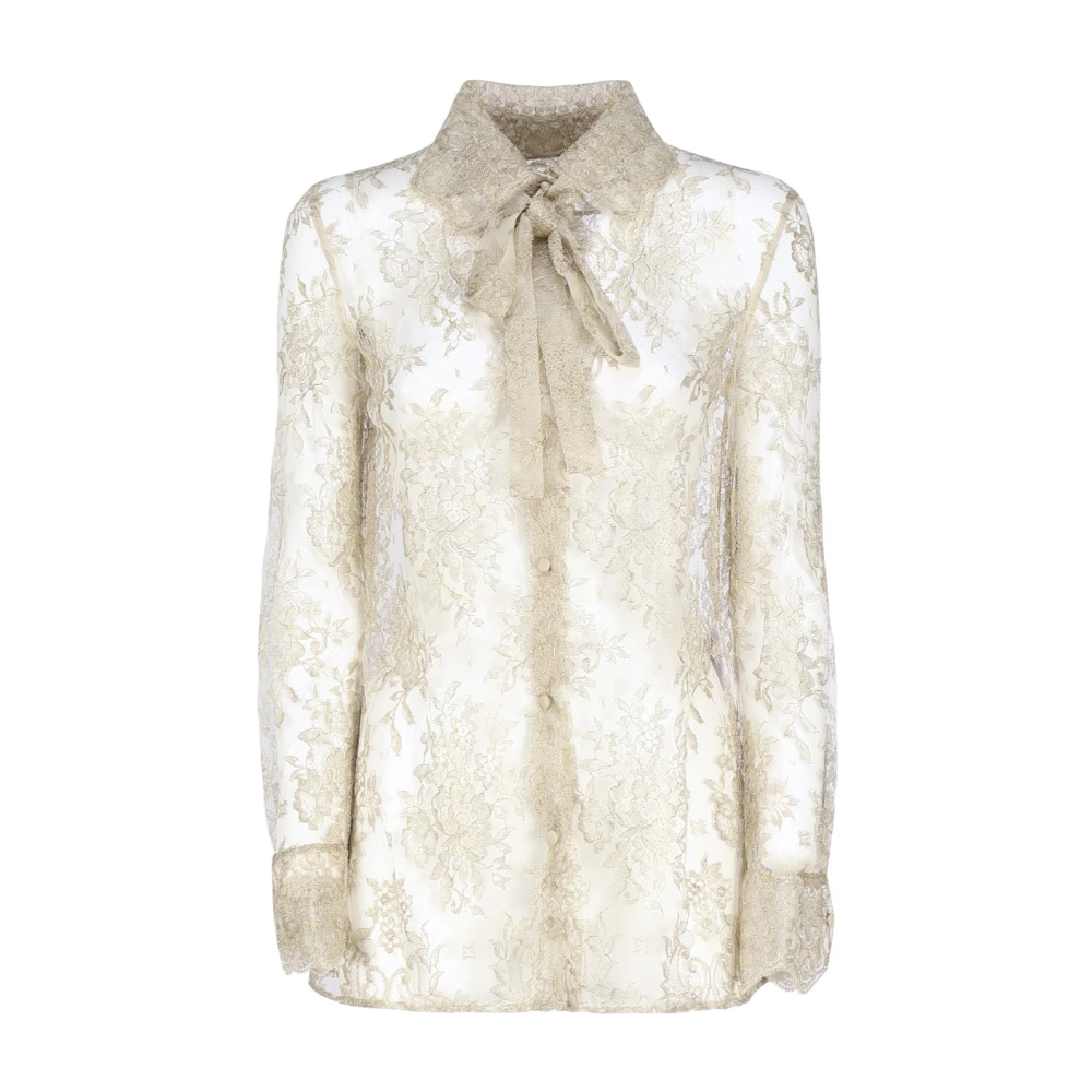 Valentino Garavani Kanten detailshirt in wit & oker Beige Dames