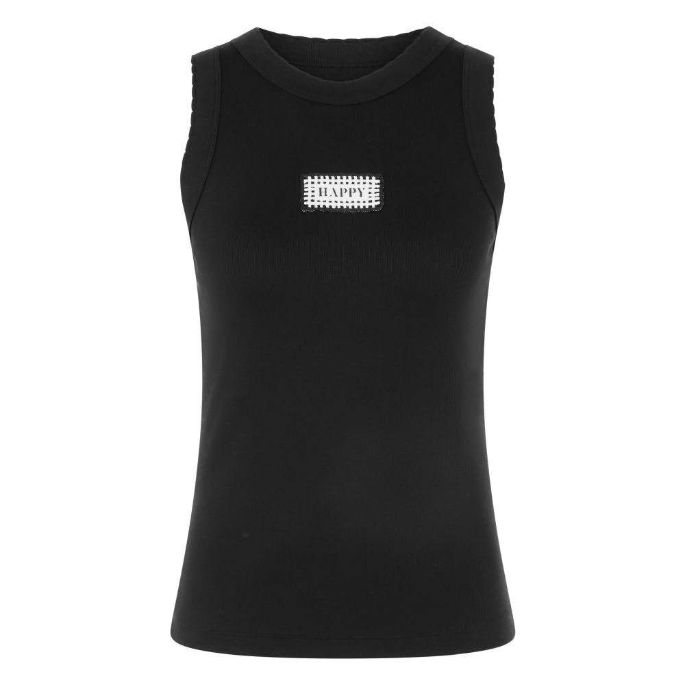 Marc Cain Women's Black Happy-Patch Ribbed Top - Sleeveless Tops - S - Tops