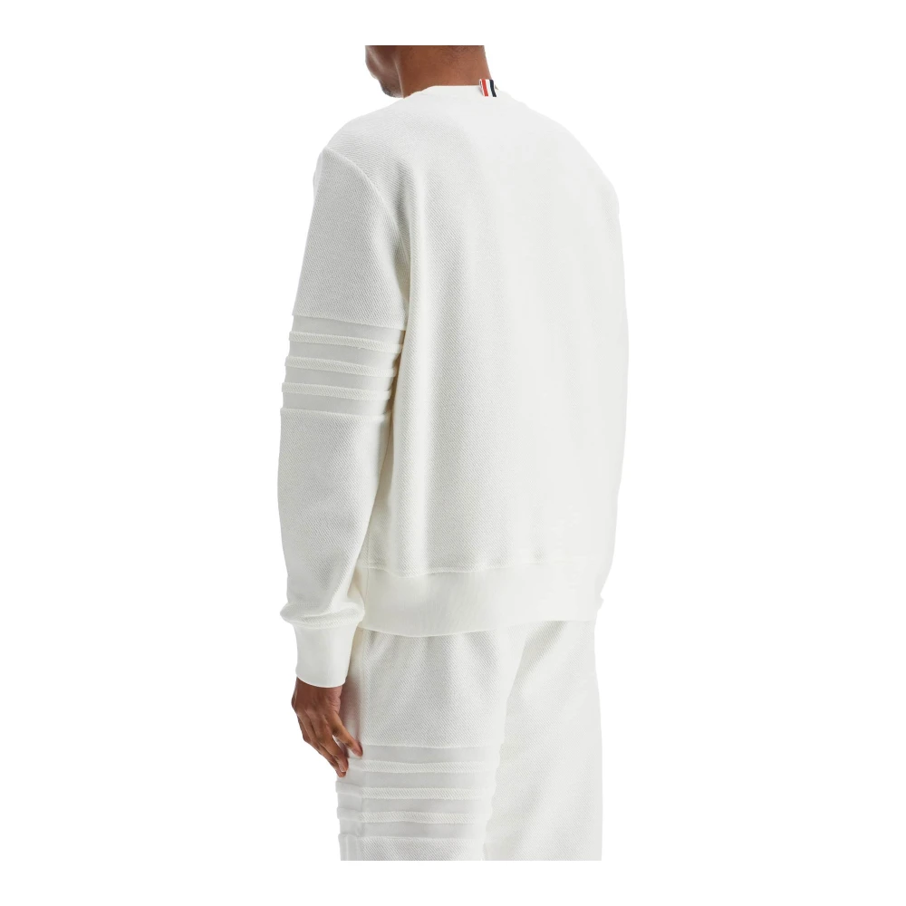 Thom Browne Gestreepte Katoenen Crewneck Sweatshirt White Heren