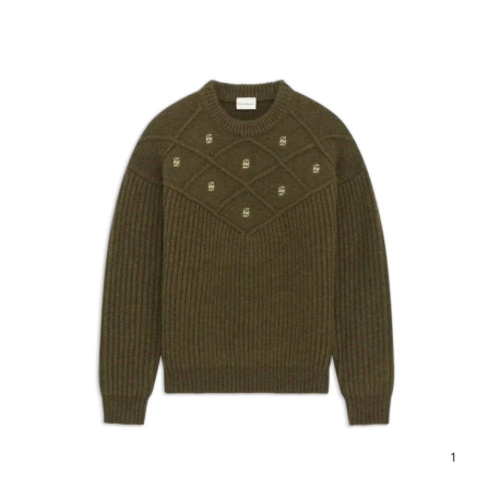 Drole De Monsieur Green Round-Neck Knitwear, Male, L, Round-Neck Knit
