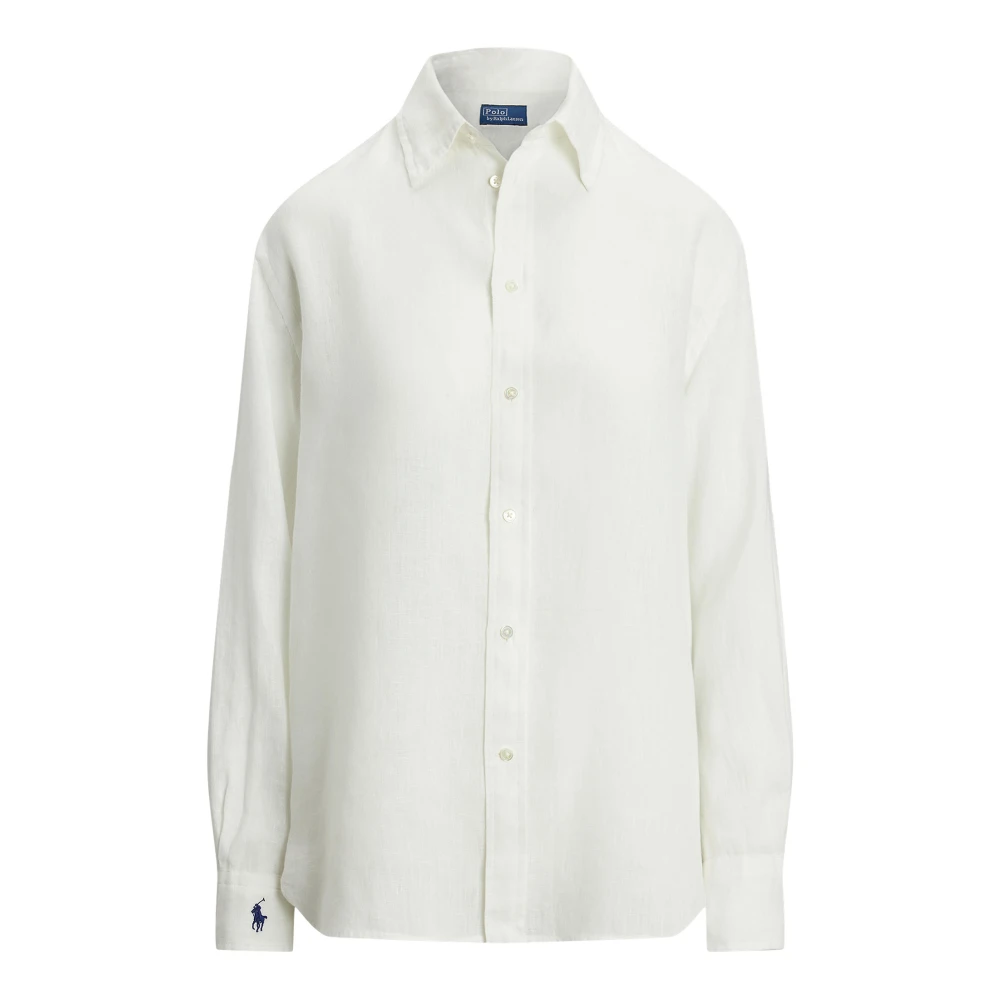 Polo Ralph Lauren Witte Linnen Oversized Shirt met Pony Borduursel White Dames