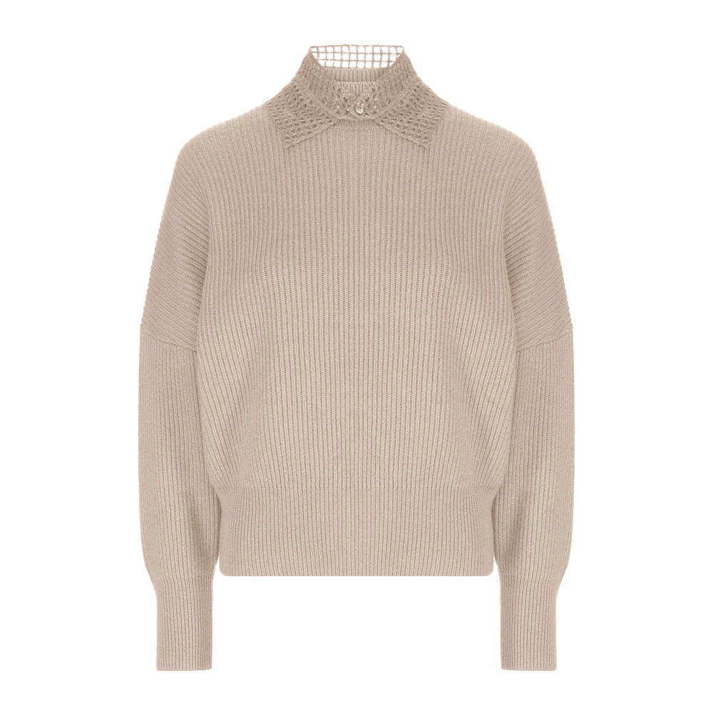 BRUNELLO CUCINELLI Luxe Cashmere Pullover met Afneembare Kraag Beige Dames