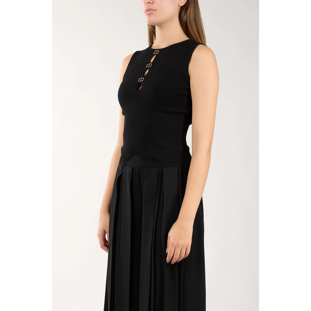 Twinset Mouwloze Stretch Top met Metalen Details Black Dames