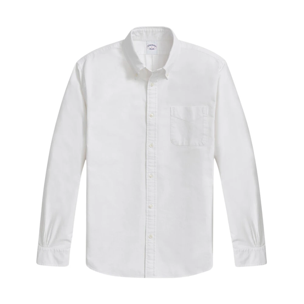 Brooks Brothers Vit Regular Fit Oxford Cloth Fredag Sport Skjorta med Polo Button Down Krage White, Herr