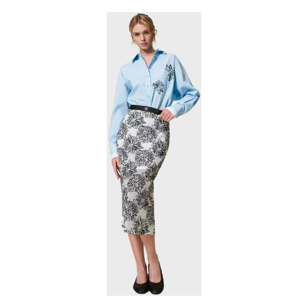 Twinset Witte Bloemen Geborduurde Katoenen Rok Black Dames