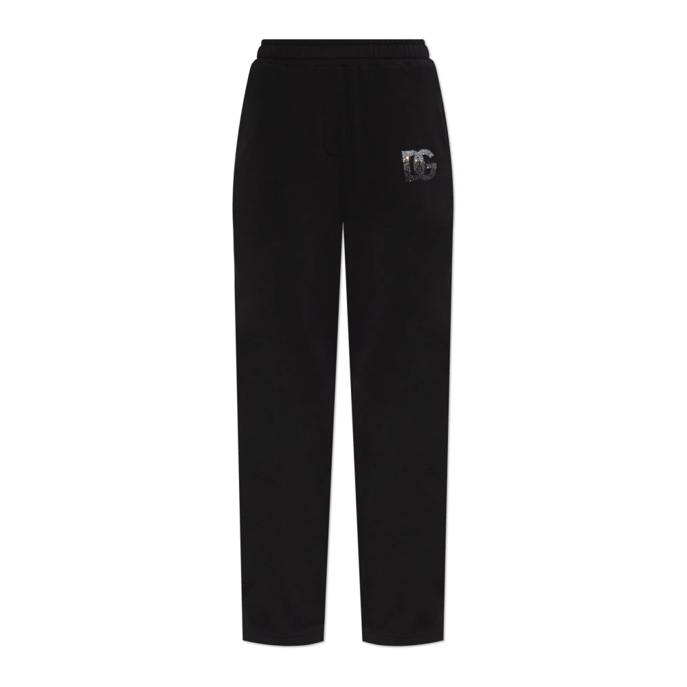 Dolce & Gabbana Sweatpants met logo afgewerkt met glinsterende kristallen Black Dames