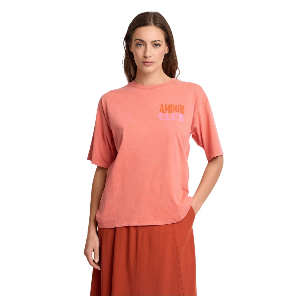 Kocca Women's Orange T-Shirt Con Maxi Stampa Sul Retro