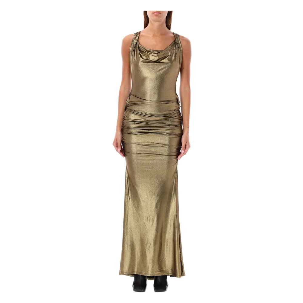 Vivienne Westwood Gouden Metallic Mouwloze Cowl Neck Jurk Yellow Dames