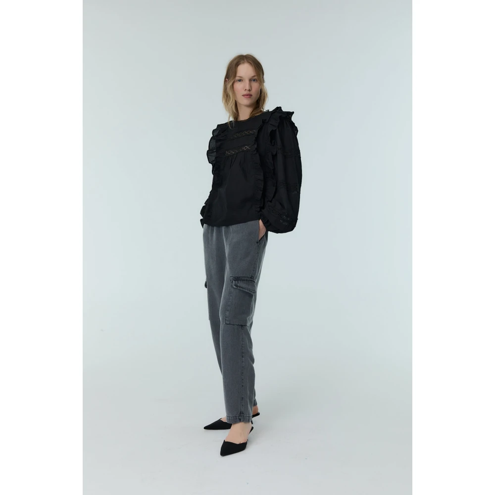 The New Society Kant Detail Ruche Blouse Black Dames