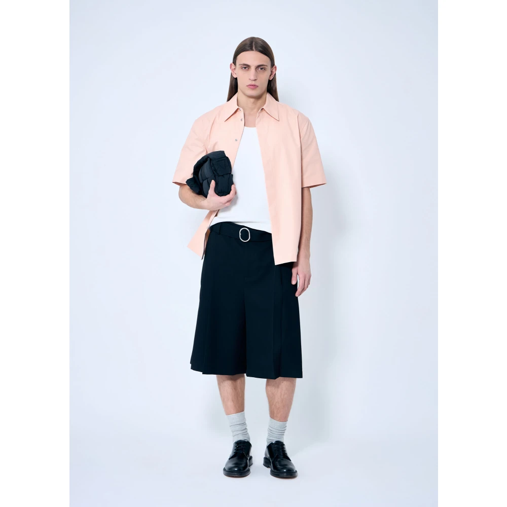 Jil Sander Katoenen Poplin Korte Mouw Overhemd Pink Heren