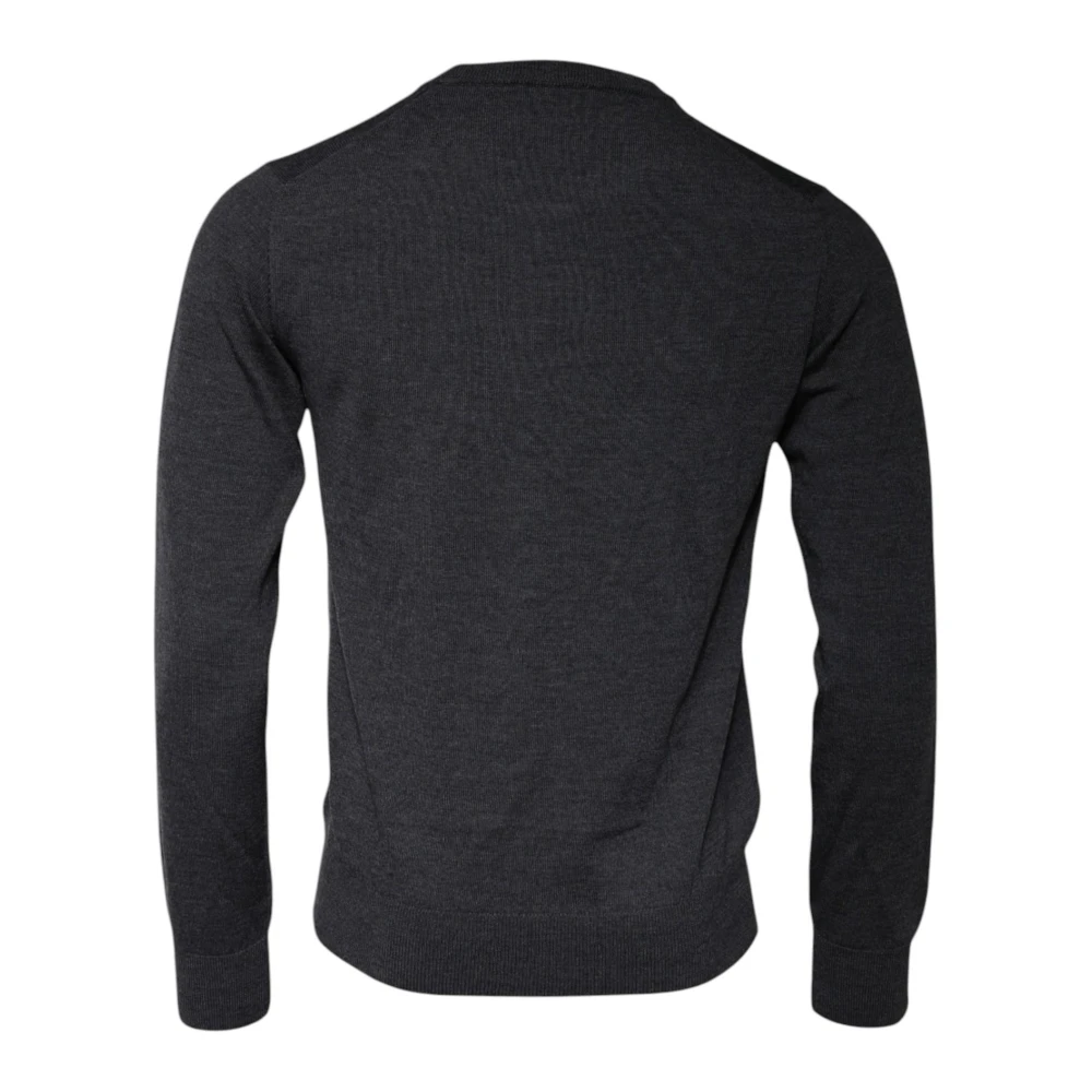 Dolce & Gabbana Logo Geborduurde Wollen Pullover Trui Gray Heren