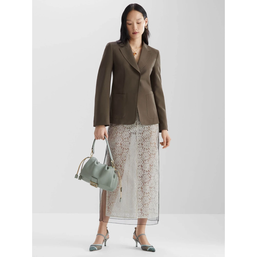 Fendi Groene Wol Mohair Jas met Brede Revers Green Dames