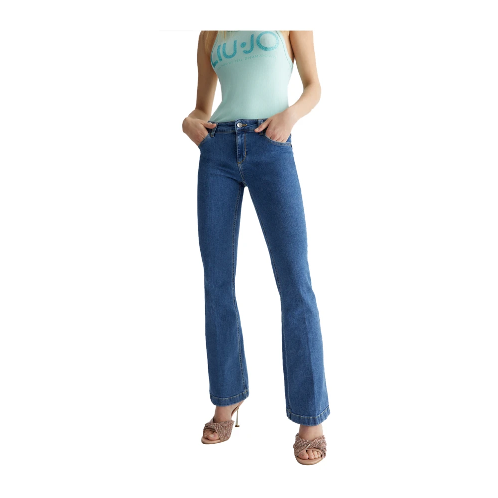 Liu Jo Blauwe Denim Flare Jeans met Parels Blue Dames
