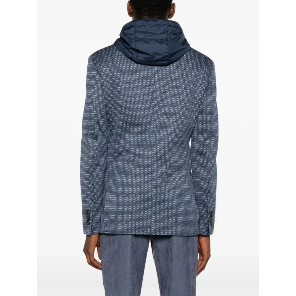ETRO Panel Design Jacquard Blazer Met Capuchon Blue Heren