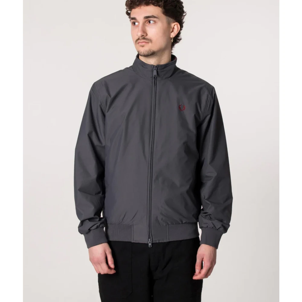 Fred Perry Sportieve Nylon Jas met Geribbelde Zoom Gray Heren