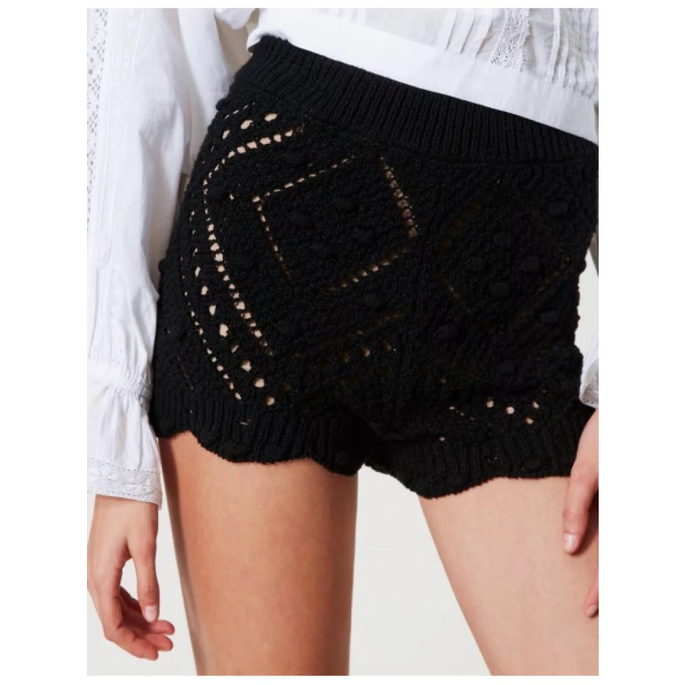 Twinset Gebreide shorts met diamantpatroon Black Dames