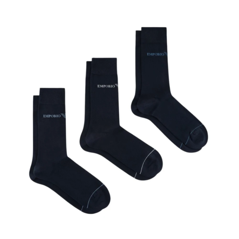 Emporio Armani Unisex Blauw Ondergoed One Size, Drie Paar Extended Logo Sokken