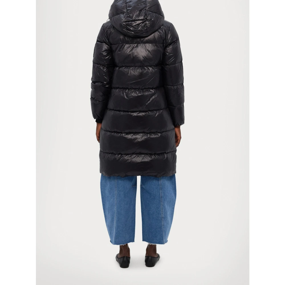 Emporio Armani Zwarte Puffer Lange Jas Black Dames