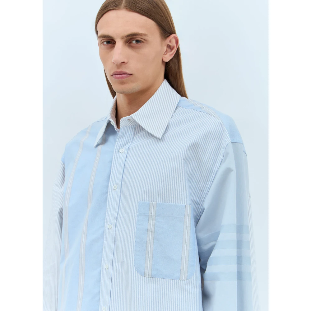 Thom Browne Gestreept Contrast Shirt Klassieke Kraag Blue Heren