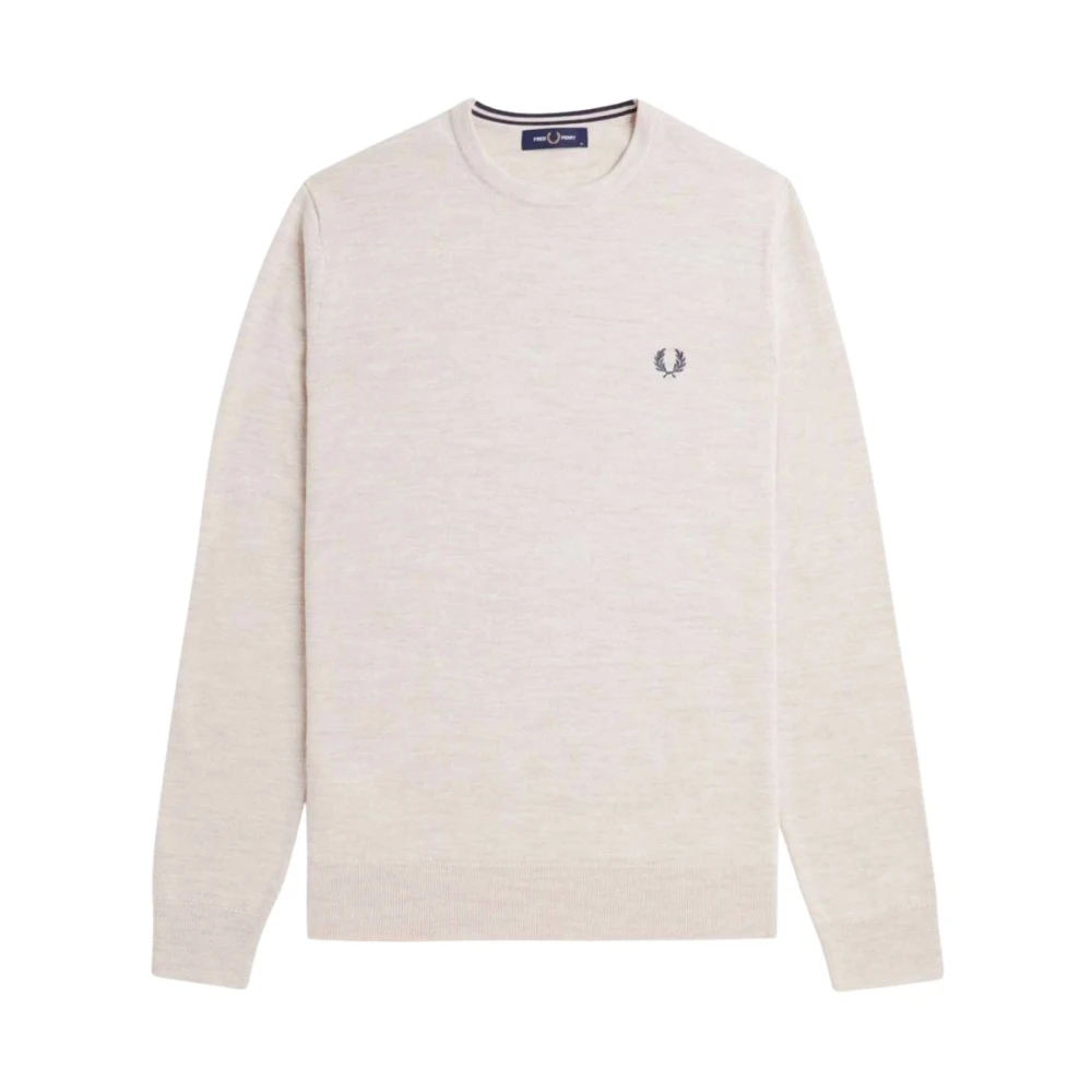 Fred Perry Men's Beige Classic Round Neck Merino Wool Blend Sweater