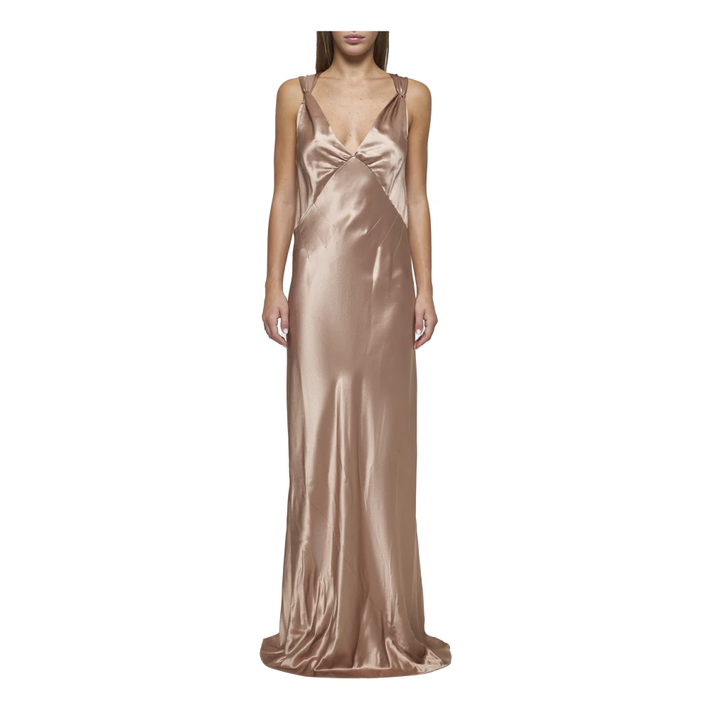 Saint Laurent Blush Pink Satijnen Lange Jurk Pink Dames