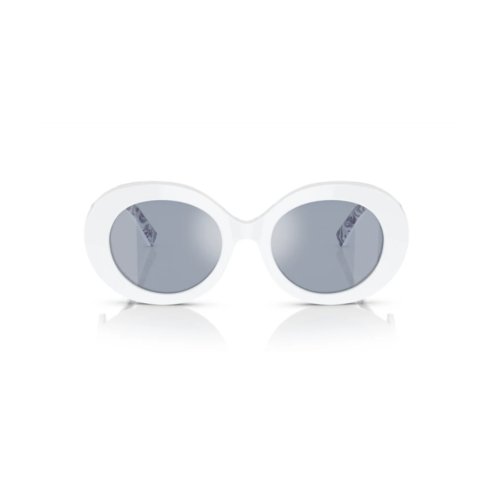 Dolce & Gabbana Ronde ovale zonnebril met spiegelglas White Dames
