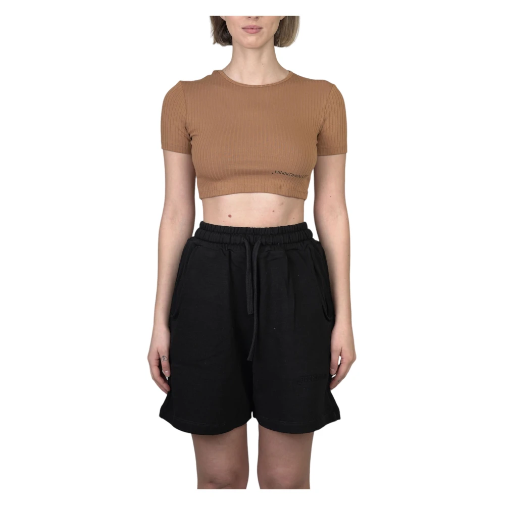 Hinnominate Ribgebreide Crop Top in Hazelnoot Brown Dames