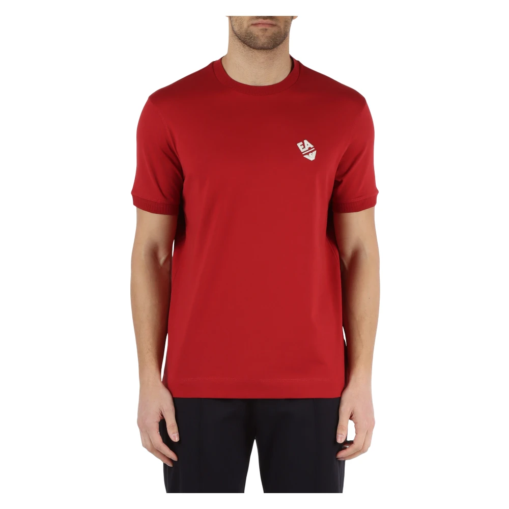 Emporio Armani Katoenen T-shirt met Voorlogo Borduurwerk Red Heren