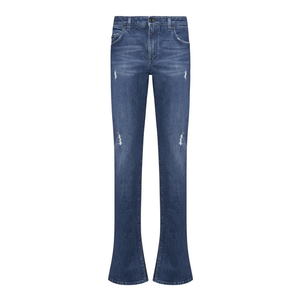 Dolce & Gabbana Slim-Cut Ripped Jeans met Logo Detailing Blue Dames