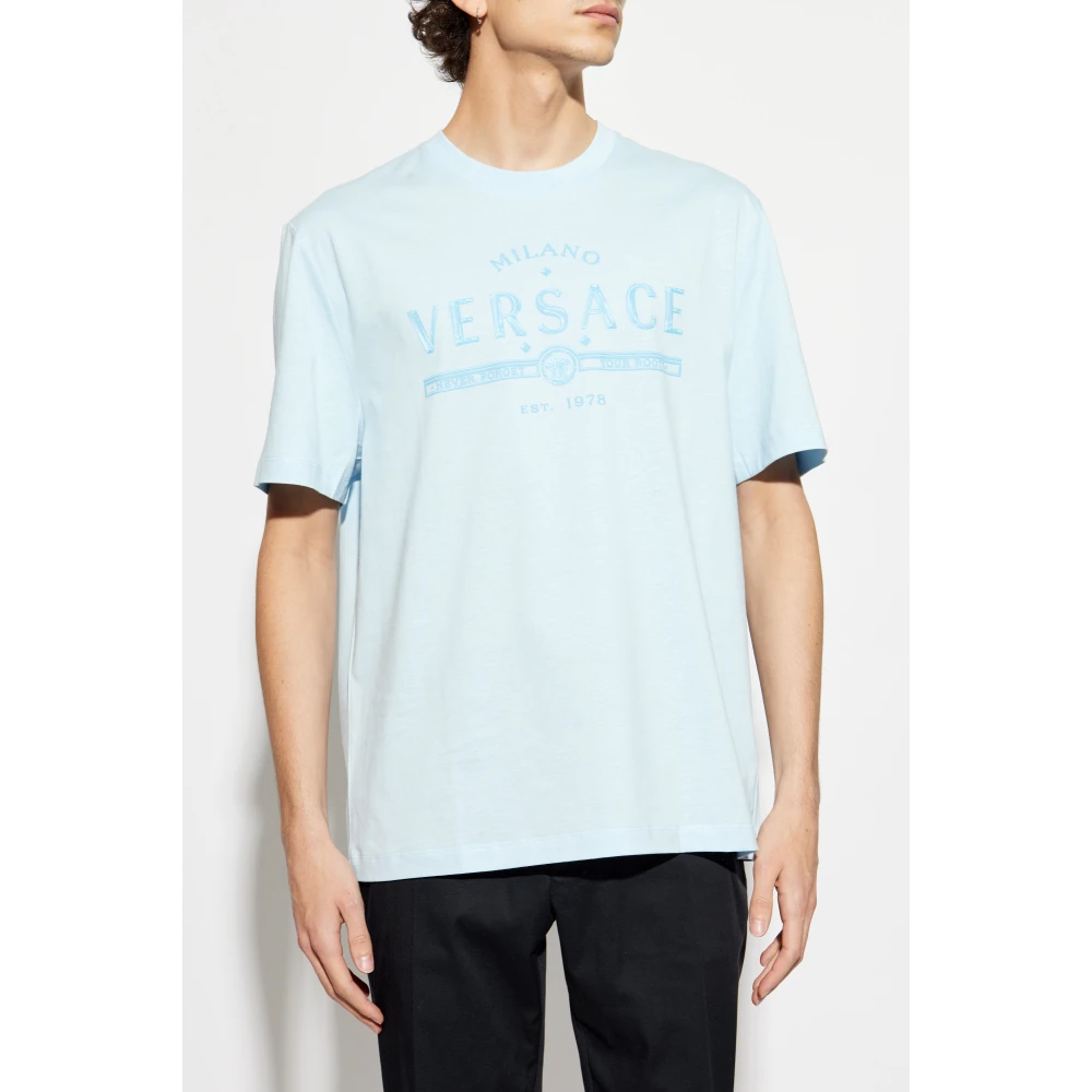 Versace T-shirt met bedrukt logo Blue Heren