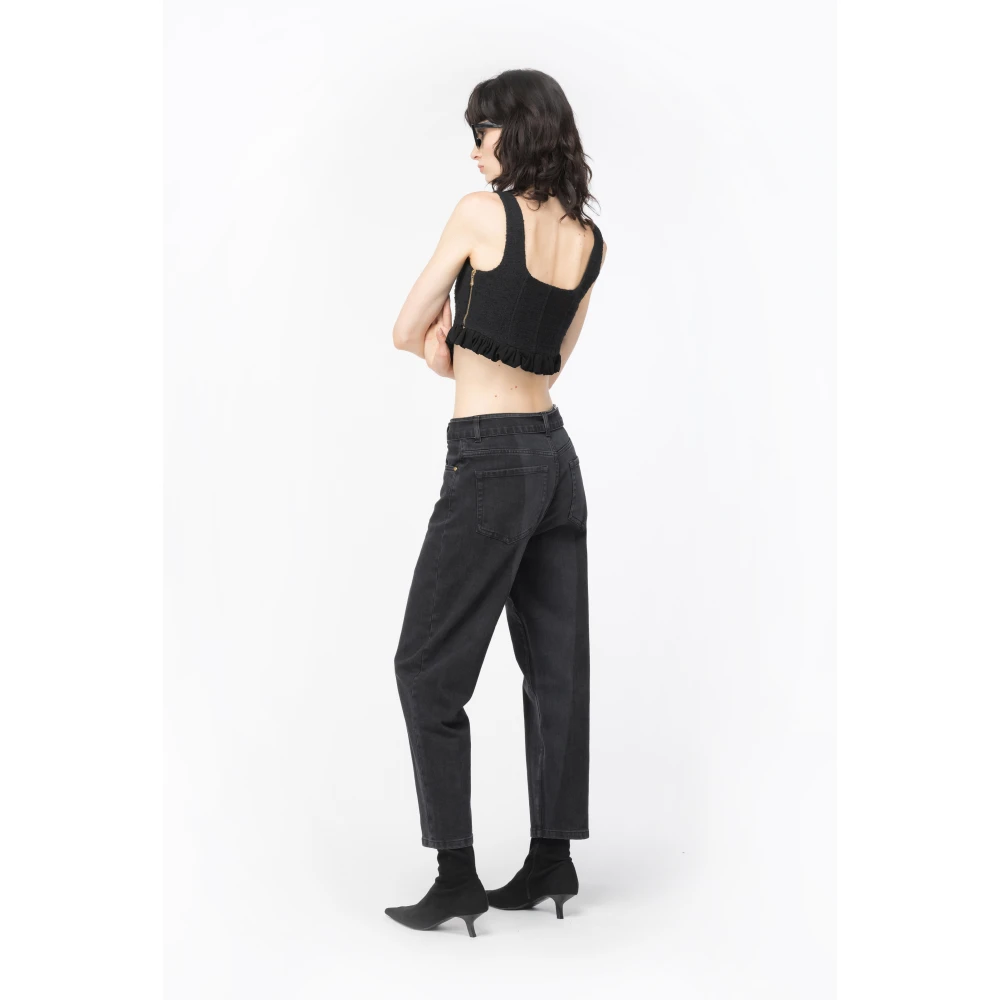 pinko Mouwloze Tweed Crop Top Black Dames