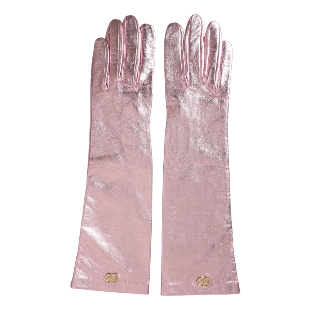 Dolce & Gabbana Metalliskt Läder Långa Handskar Rosa Pink, Dam