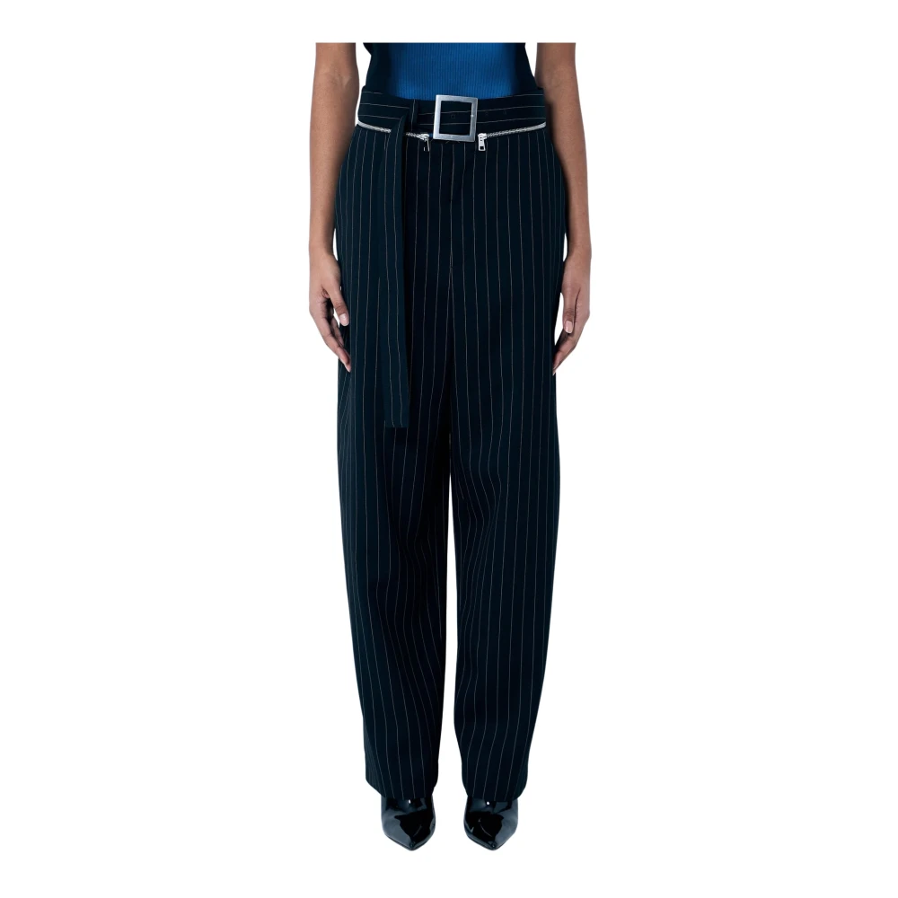 Jean Paul Gaultier Wollen Gestreepte Maatbroek Black Dames
