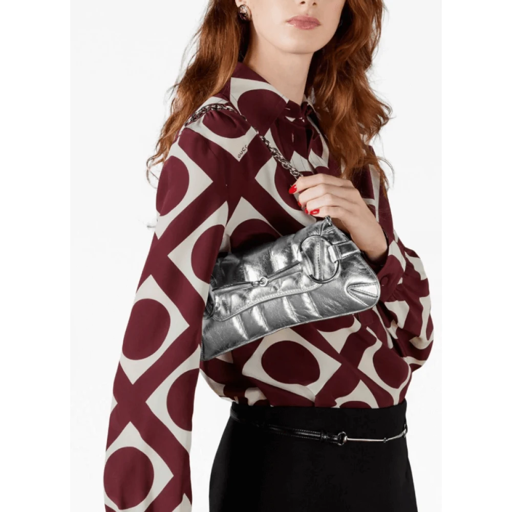 Gucci Horsebit Chain Small Shoulder Bag Gray Dames