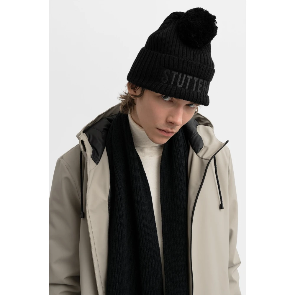 Stutterheim Pompon Ribgebreide Muts Black Unisex
