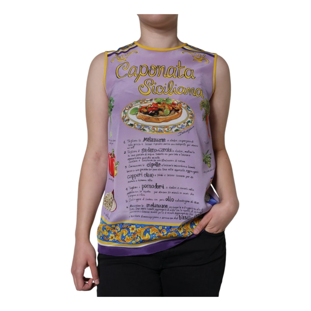 Dolce & Gabbana Paarse Zijden Caponata Print Tanktop Purple Dames