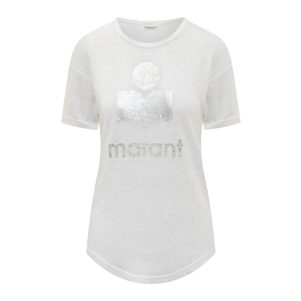 Isabel Marant Étoile Wit T-shirt met Korte Mouwen en Zilveren Logo White Dames