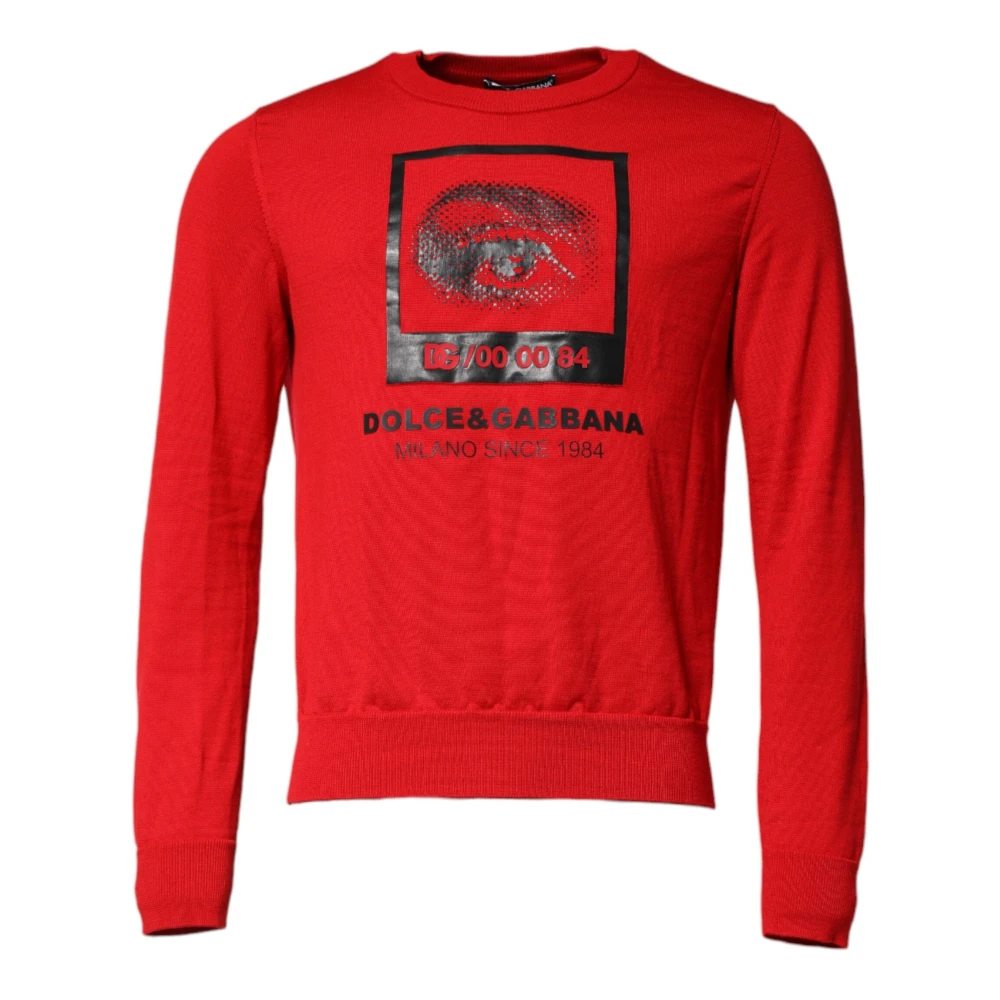 Dolce & Gabbana , Round-Neck Knitwear, Male, Red, L, Eye Print Crew Neck Pullover Jumper