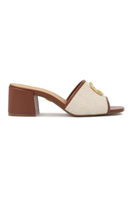 Läder flip-flops med canvasrem