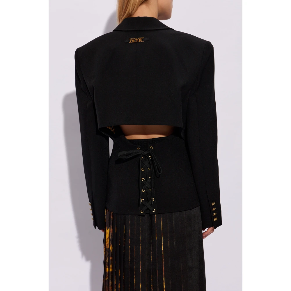 Versace Jeans Couture Blazer met vetersluiting aan de achterkant Black Dames